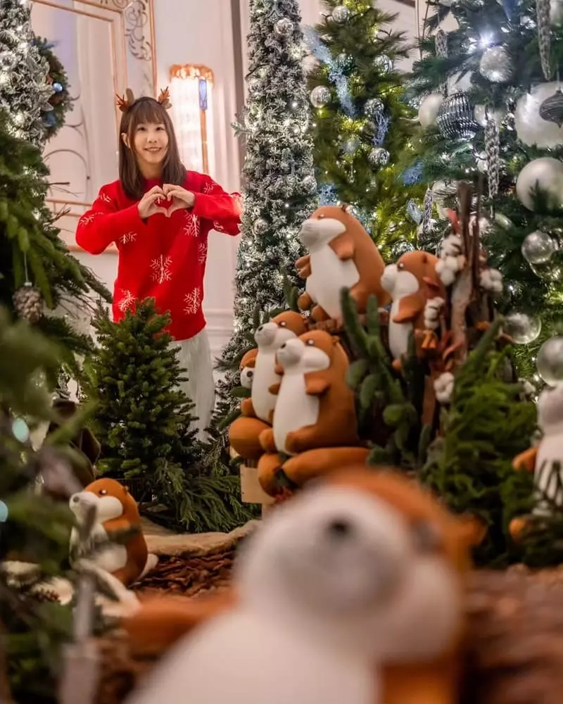 臺北文華東方酒店與「手手公益平台」合作以台灣瀕臨絕種的一級保育類動物 歐亞水獺為主題-設置超級~可愛的小水獺家族+浪漫的聖誕樹內，十分溫馨迷人~