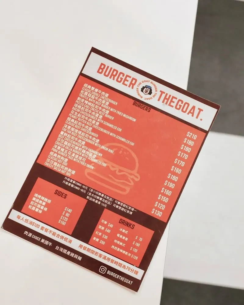 BURGER THE GOAT 最棒慢餐店 菜單