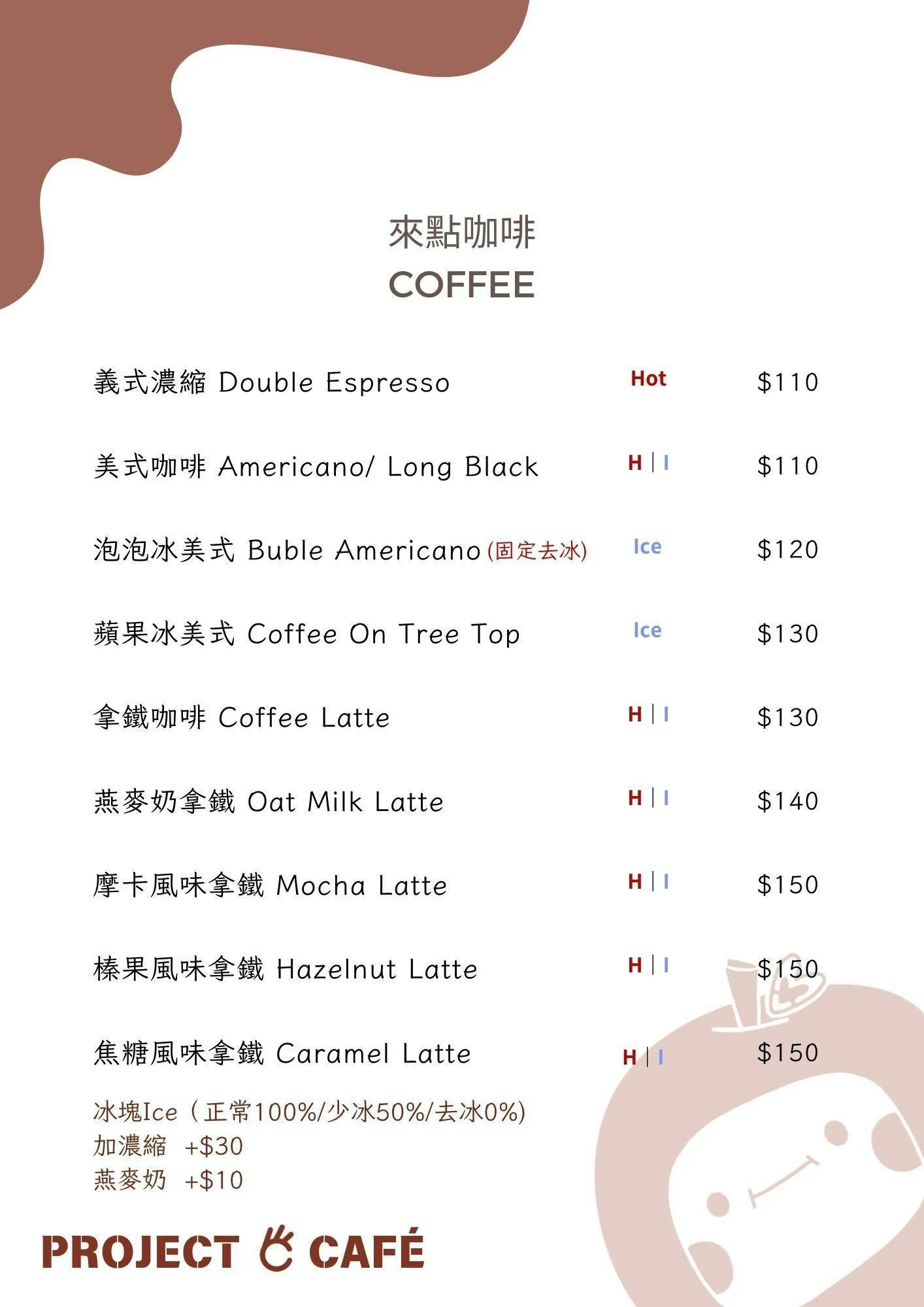 Project C3 Cafe 菜單