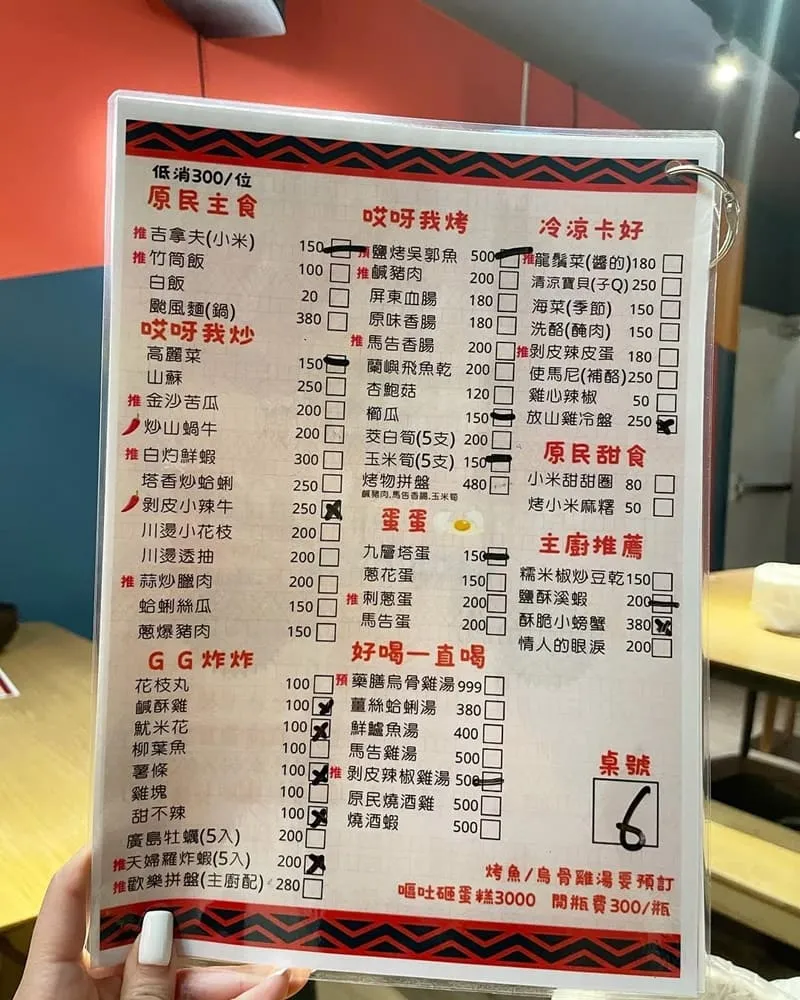 祈駑南原住民餐酒館 菜單