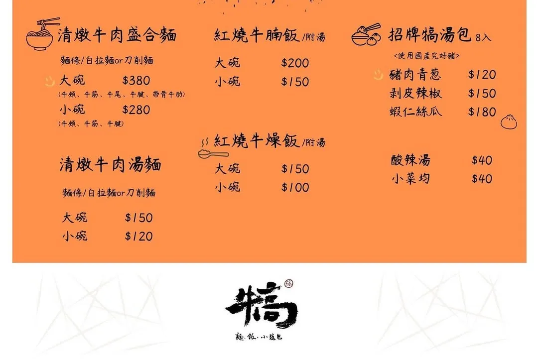 犒麵飯小籠包 菜單
