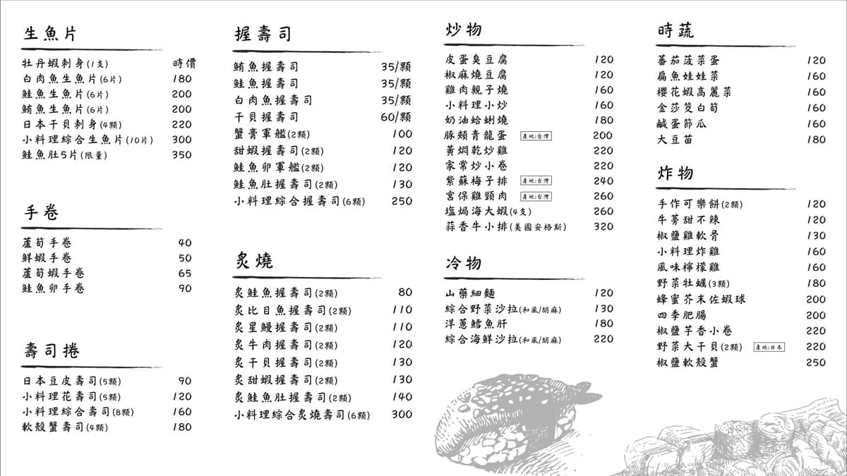 小料理食堂しょくどう茗喆 菜單